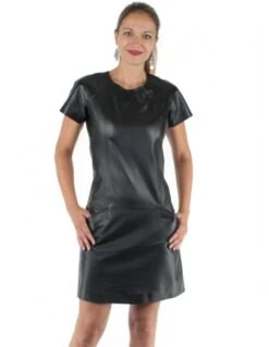 Robe Bridget Waxy Giorgio En Cuir Agneau Ref 35431-noir
